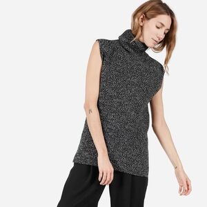 EVERLANE The Chunky Wool Sleeveless Turtleneck Sweater Black White Size Small